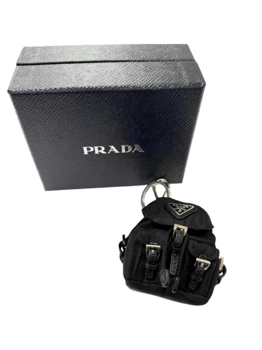 Prada Triangle Logo Backpack Motif Charm Strap Black Box Included